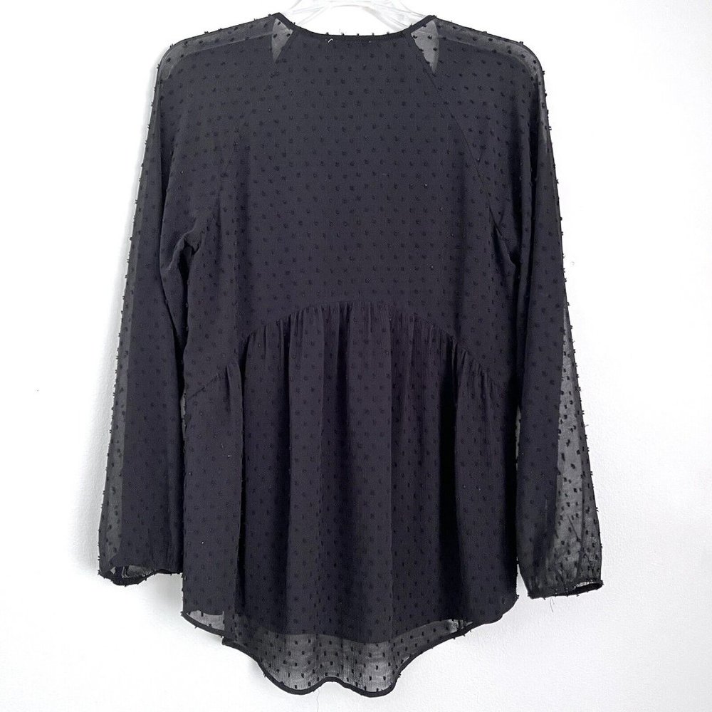 Anthropologie DR2 Size S Blouse Black Sheer Lined Swiss Dots - Picture 2 of 8
